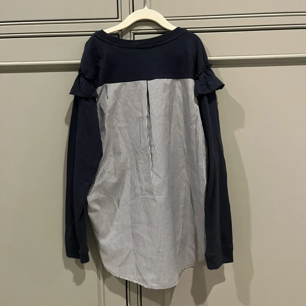 Navy Ruffled Long Sleeve Top - Picture 3 of 3
